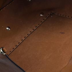 Pre Owned Valentino Brown Leather Medium RockStud Clasp Tote