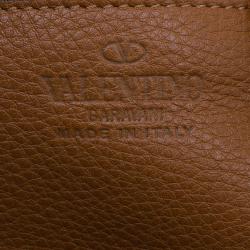 Pre Owned Valentino Brown Leather Medium RockStud Clasp Tote