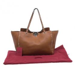 Pre Owned Valentino Brown Leather Medium RockStud Clasp Tote