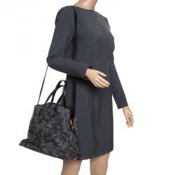 Pre Owned Valentino Grey Lace Print Coated Canvas Satchel