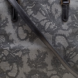 Pre Owned Valentino Grey Lace Print Coated Canvas Satchel