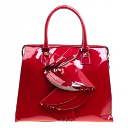 Pre Owned Valentino Red Patent Leather Rockstud Tote