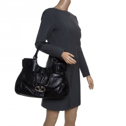 Pre Owned Valentino Black Leather Crystal Embellished Logo Satchel