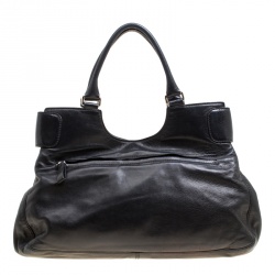 Pre Owned Valentino Black Leather Crystal Embellished Logo Satchel