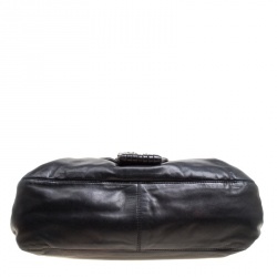 Pre Owned Valentino Black Leather Crystal Embellished Logo Satchel