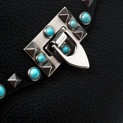 Pre Owned Valentino Black Leather Rockstud Rolling Crossbody Bag