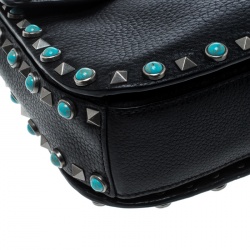 Pre Owned Valentino Black Leather Rockstud Rolling Crossbody Bag