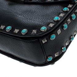 Pre Owned Valentino Black Leather Rockstud Rolling Crossbody Bag