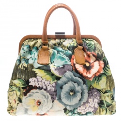 Pre Owned Valentino Multicolor Floral Print Canvas Frame Satchel