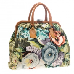 Pre Owned Valentino Multicolor Floral Print Canvas Frame Satchel