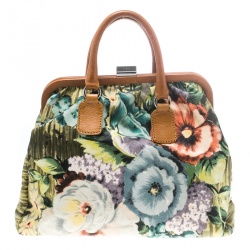 Pre Owned Valentino Multicolor Floral Print Canvas Frame Satchel