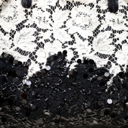 Pre Owned Valentino Black/White Lace/Sequins and Leather Tote