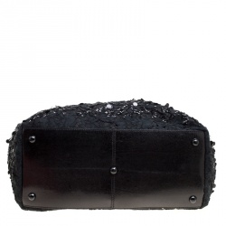 Pre Owned Valentino Black/White Lace/Sequins and Leather Tote