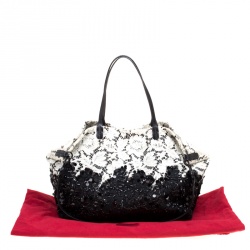 Pre Owned Valentino Black/White Lace/Sequins and Leather Tote