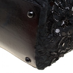 Pre Owned Valentino Black/White Lace/Sequins and Leather Tote