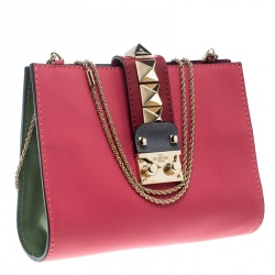 Pre Owned Valentino Pink/Green Leather Chain Clutch