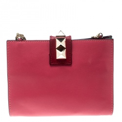 Pre Owned Valentino Pink/Green Leather Chain Clutch