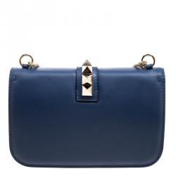 Pre Owned Valentino Navy Blue Leather Medium Rockstud Glam Lock Flap Bag