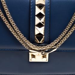 Pre Owned Valentino Navy Blue Leather Medium Rockstud Glam Lock Flap Bag