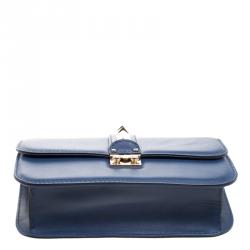 Pre Owned Valentino Navy Blue Leather Medium Rockstud Glam Lock Flap Bag