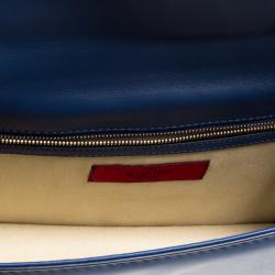 Pre Owned Valentino Navy Blue Leather Medium Rockstud Glam Lock Flap Bag