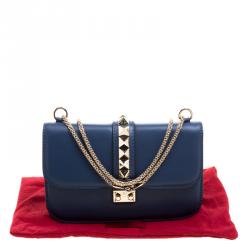 Pre Owned Valentino Navy Blue Leather Medium Rockstud Glam Lock Flap Bag