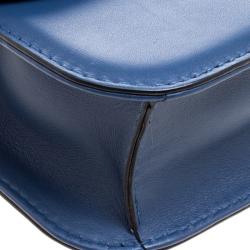 Pre Owned Valentino Navy Blue Leather Medium Rockstud Glam Lock Flap Bag