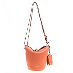 Pre Owned Valentino Peach Leather Eye On You Bucket Shoulder Bag