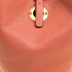 Pre Owned Valentino Peach Leather Eye On You Bucket Shoulder Bag