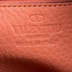 Pre Owned Valentino Peach Leather Eye On You Bucket Shoulder Bag