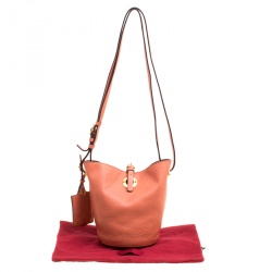 Pre Owned Valentino Peach Leather Eye On You Bucket Shoulder Bag