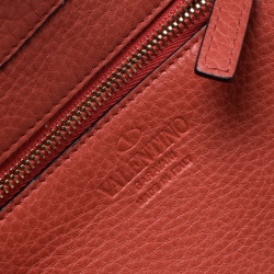 Pre Owned Valentino Coral Red Leather Rockstud Messenger Bag