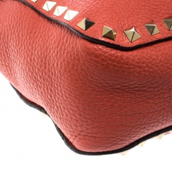 Pre Owned Valentino Coral Red Leather Rockstud Messenger Bag