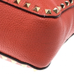 Pre Owned Valentino Coral Red Leather Rockstud Messenger Bag