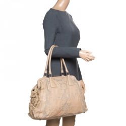 Pre Owned Valentino Biege Leather and Lace Frame Tote