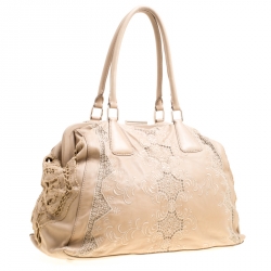 Pre Owned Valentino Biege Leather and Lace Frame Tote