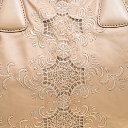 Pre Owned Valentino Biege Leather and Lace Frame Tote