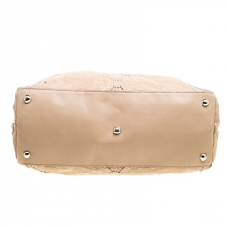 Pre Owned Valentino Biege Leather and Lace Frame Tote