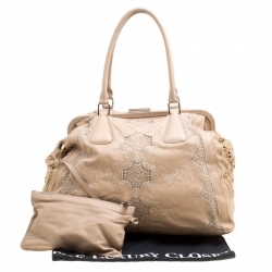 Pre Owned Valentino Biege Leather and Lace Frame Tote