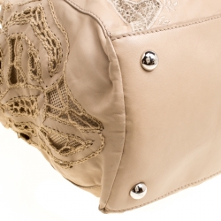 Pre Owned Valentino Biege Leather and Lace Frame Tote
