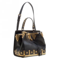 Pre Owned Valentino Black Leather Medium Joy Lock Studded Top Handle Bag