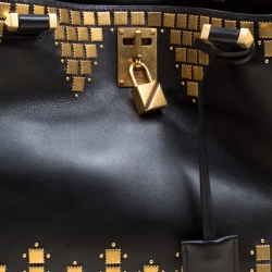 Pre Owned Valentino Black Leather Medium Joy Lock Studded Top Handle Bag