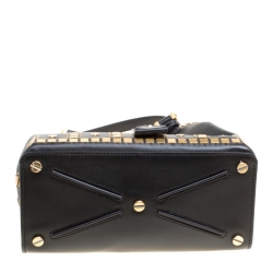 Pre Owned Valentino Black Leather Medium Joy Lock Studded Top Handle Bag