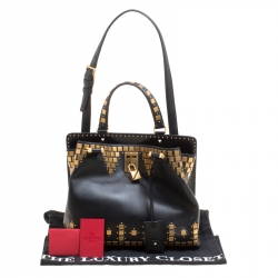 Pre Owned Valentino Black Leather Medium Joy Lock Studded Top Handle Bag