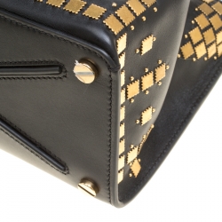 Pre Owned Valentino Black Leather Medium Joy Lock Studded Top Handle Bag