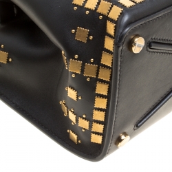 Pre Owned Valentino Black Leather Medium Joy Lock Studded Top Handle Bag