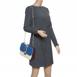 Pre Owned Valentino Tri Color Leather Rockstud Medium Glam Lock Flap Bag