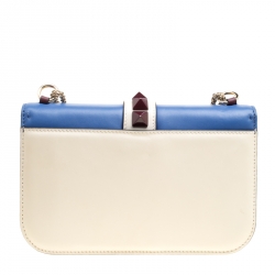 Pre Owned Valentino Tri Color Leather Rockstud Medium Glam Lock Flap Bag