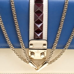 Pre Owned Valentino Tri Color Leather Rockstud Medium Glam Lock Flap Bag