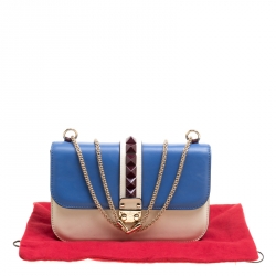 Pre Owned Valentino Tri Color Leather Rockstud Medium Glam Lock Flap Bag